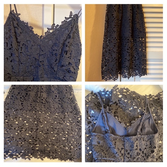 Astr Crochet Laser Cut Lace Spaghetti Strap Dress in Navy - Size XS - Picture 6 of 11